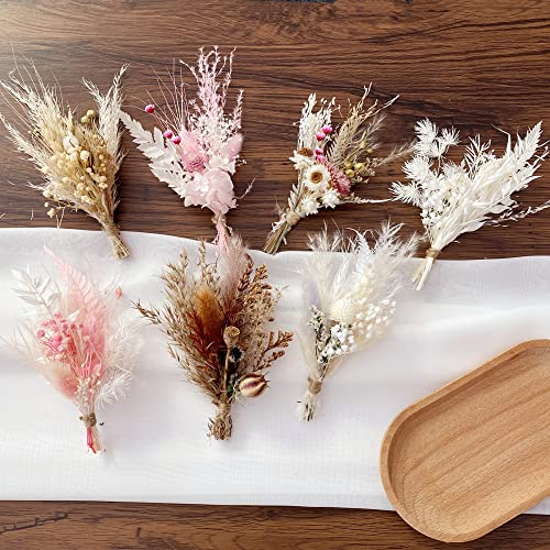 Yobeki Mini Dried Flower Bouquet | Small Milk Bottle Arrangement | Table Decoration | Letterbox Gift | Pampas | Bunny Tails | Boho Cake Flowers (Style D) #TOP9