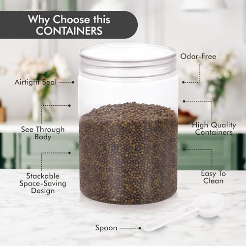 Image of Homeor Plastic Storage Jar & Containers With Spoon, Airtight & BPA Free Containers for Kitchen Storage, Grocery Kitchen Container, Multipurpose Jar, Fridge Storage Container, 2000 ML Set 6 Transparent