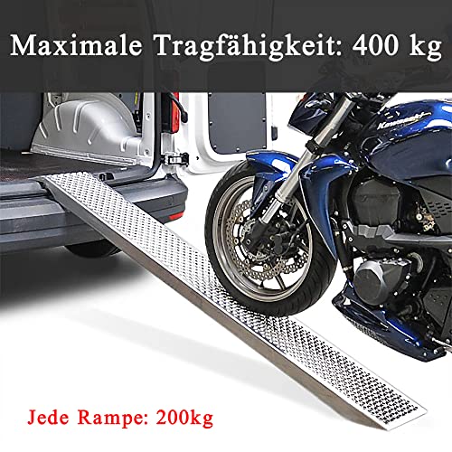 LILIIN 2X Auffahrrampe PKW Verladerampe 400 kg Verladeschiene Verzinkter Stahl Laderampe Anhängerrampe Tragfähigkeit Alu Rampe für Motorrad, Anhänger, Rasenmäher, Rasentraktor (135cm, Silber)