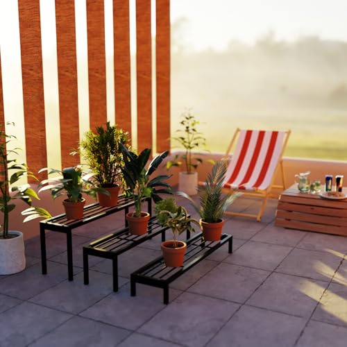 Image of Saifix Plant Stand for Balcony Rust Proof Metal 3 Tier Planters for Living Room Pot Stand For Outdoor and Indoor (Black, 69*25*38 cm)