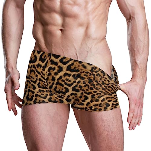 Men's Square Leg Swim Briefs Swimsuit Athletic Swimwear Bathing Suit Leopard Print Swimming Trunks3
