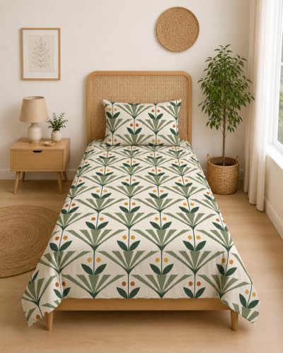 Image of DECORUM Glace Cotton Single Bedsheet with 1 Pillow Cover | Soft, Durable, Lightweight & Skin-Friendly Fabric| Suitable for Single /Diwan Bed Size