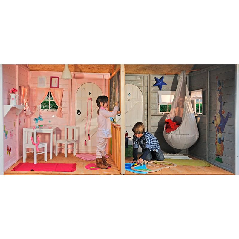 Casas Green House | Casita para Niños Doble de Madera Hansel Y Gretel | Pizarra divisoria Interior | Casita Pintada | Grandes Dimensiones