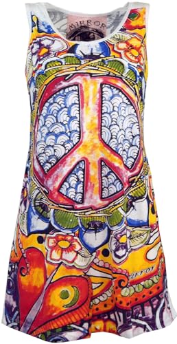 GURU SHOP Mirror Tank Top, Longshirt, Minikleid - Peace/Weiß, Damen, Baumwolle, Size:L