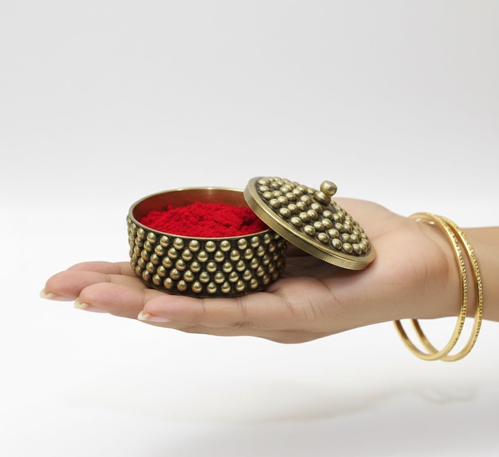 KULIA Sindoor Box Brass Round Shape Jewellery Trinket Small KULIA Sindoor Box Brass Round Shape Jewellery Trinket Small