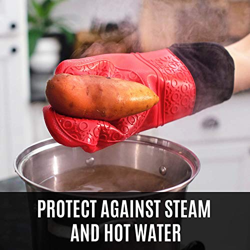 Image of Homwe Silicone Oven Mitts and Potholders (4-Piece Sets) Heavy Duty Cooking Gloves, Kitchen Counter Safe Trivet Mats | Advanced Heat Resistant, Non-Slip Textured Grip Pot Holders(Red)
