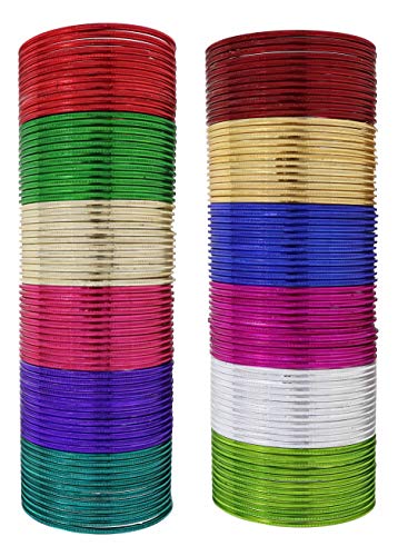 Image of NMII Stylish Multi colour Metal Bangles set for women and Girls with Zari and Cutting Design | Fancy Multicolour Bangles for women | Metal Chudi Set For Women | Women's Bangles