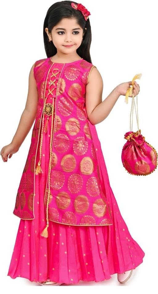 Image of Zenat Kids Girls Elegant Silk Gown | Beautiful Embroidery Design Sleeveless Dress | Stylish Long Frock for Girls