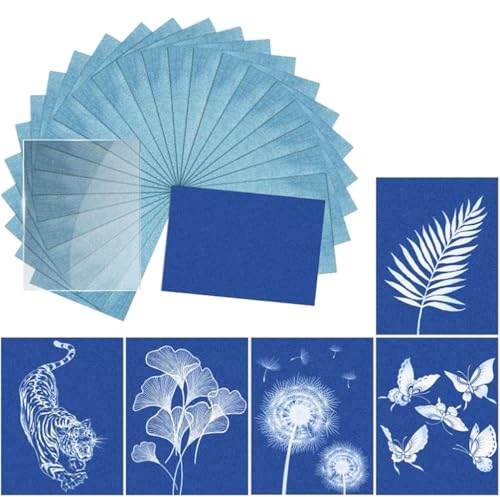 Cyanotype Paper Kit - 32PCS A5 High Sensitive Sun Art Paper Kit with Acrylic Panel and 4 Clips 21×14.8cm Nature Sun Printing Papers Set for Kids Adults Arts Crafts Solar Drawing Papers DIY Projects
