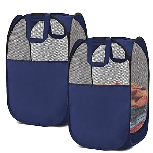 Image of 2 pop-up Laundry Hampers，Foldable mesh Laundry Baskets (Each with 2 Reinforced Handles), Blue 