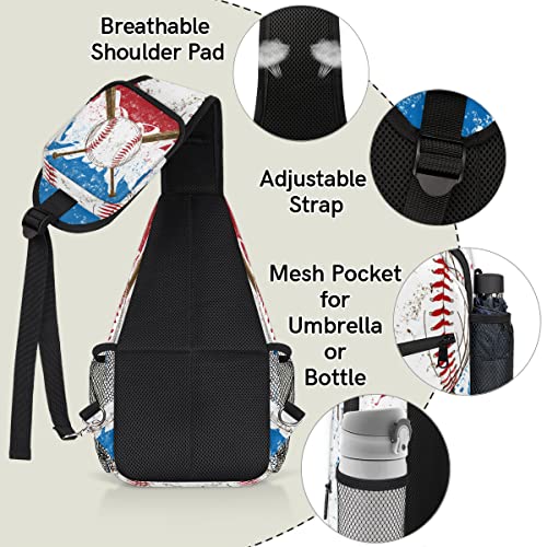 Baseball Flag Background Sling Bag Crossbody Backpack Casual Chest Shoulder Daypacks For Cycling Hiking Travel4