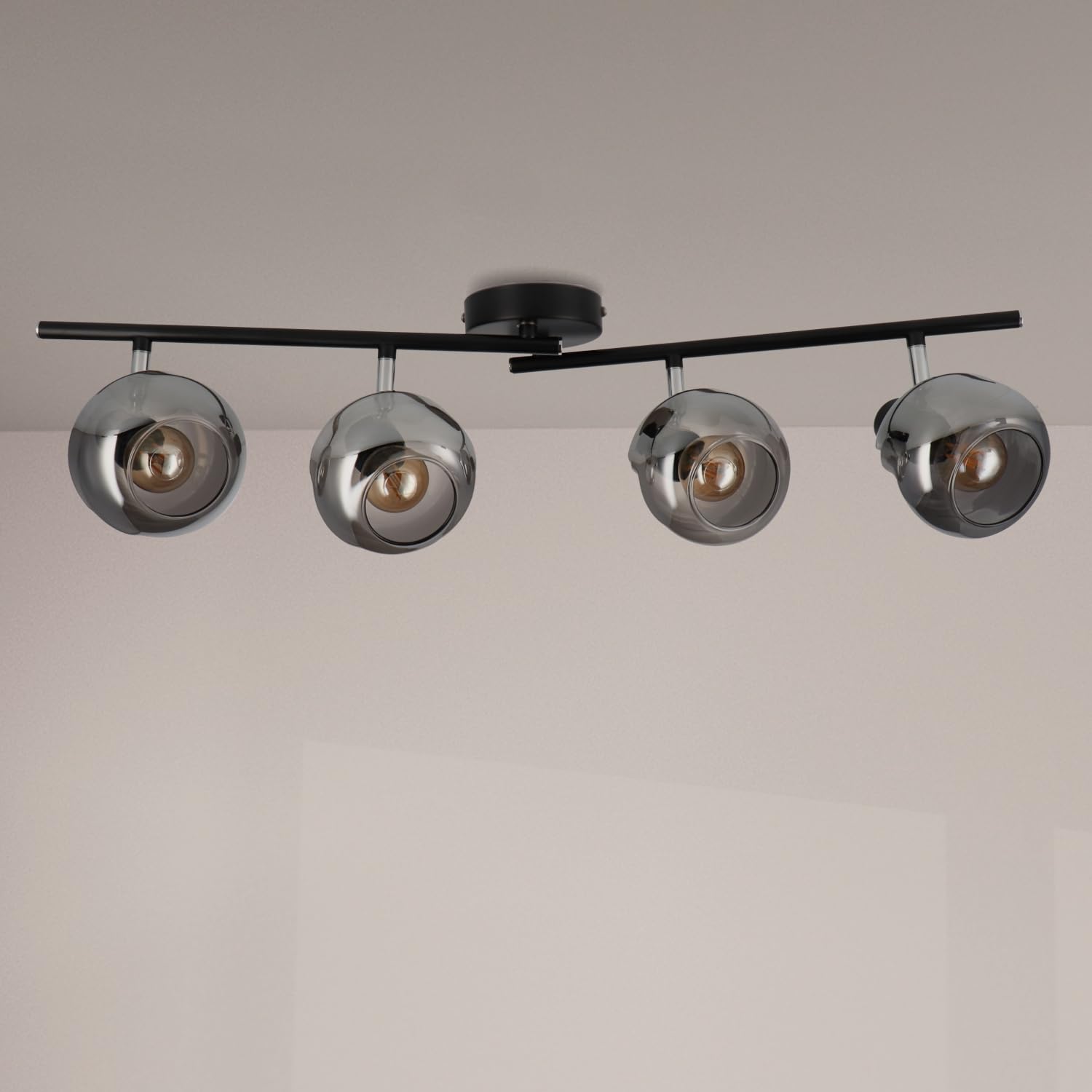 M Ledme - Lampada da soffitto serie Glass a 4 lampadine, 4 lampadine a LED per interni da soffitto con attacco E14, lampadine a LED per interni con finitura nera (lampadina non inclusa)