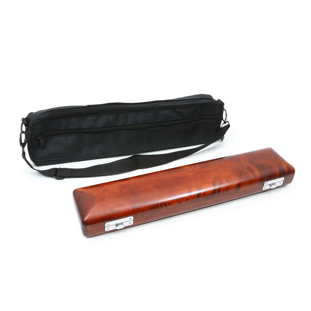 YoungMonic Red Solid Wood Flute Case Carrying Case For Flute Protection 16 Hole /17Hole Flute Case With Adjustable Shoulder Strap Soft Bag Flute Storage Flute Woodwind Instrument Accessories (17 hole)