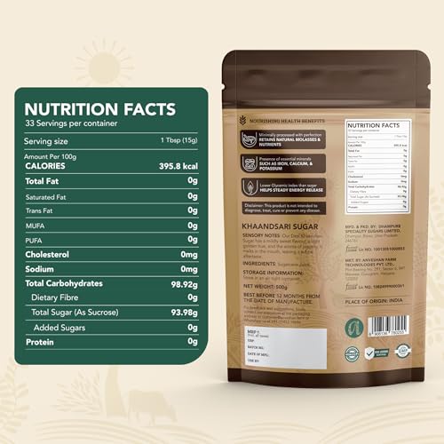 Image of Anveshan Artisanal Khaandsaari Sugar- 500g | 100% Natural, Sulphur-Free & Handcrafted from Sun-Dried Sugarcane | Low GI, Mineral-Rich, Gut-Friendly Sweetener for Tea, Desserts, Baking & Daily Use