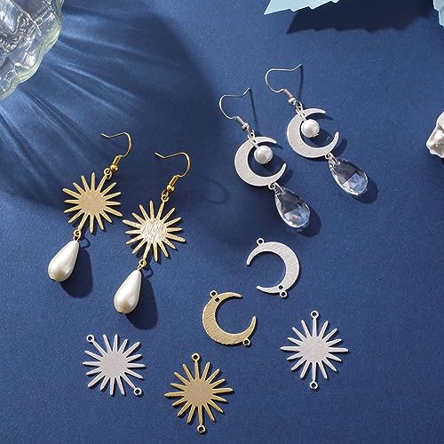 Beebeecraft 1 Box 24Pcs 4 Style Sun Moon Links Charms 24K Gold 925 Sterling Silver Plated Crescent Connectors Charms for Jewelry Making Necklace Bracelet DIY Crafts - Image 3