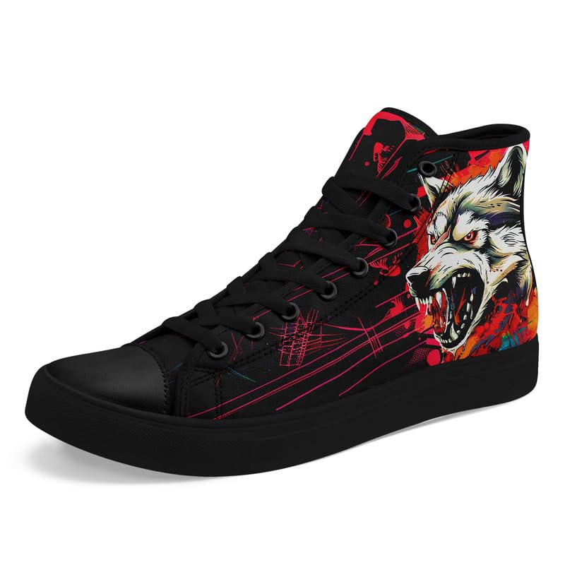 Skull High Top Sneaker for Men Women Fashion Rose Gothic Black Canvas Shoes Unisex Lace Up Casual Tennis Walking Flat Shoes