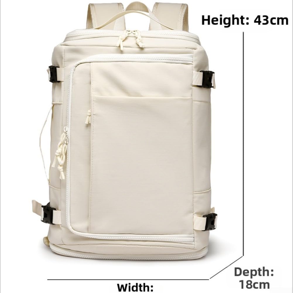 Mochila, 28-38L expandible, bolsa de senderismo para laptop con compartimento para zapatos y separación en seco húmedo, mochila de viaje Oxford ligera para gimnasio, camping, viajes (blanco)