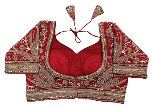Image of Pujia Mills Women's Readymade Bridal Blouse Embroidery Copper Coding Glitter Sequence Thread Work Indian Ethnic Designer Stitched Half Sleeve Blouse Readymade for Women Saree Bridal Lehenga Choli