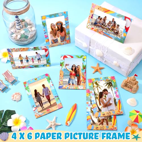 Image of AmazingSpark 50 pack Summer Beach Picture Frame Set 4x6, Tropical Cardboard Photo Frames Bulk with Easel Back, Colorful Coastal Tabletop Display for Vacation Photos, Party Decoration Home Desk Decor