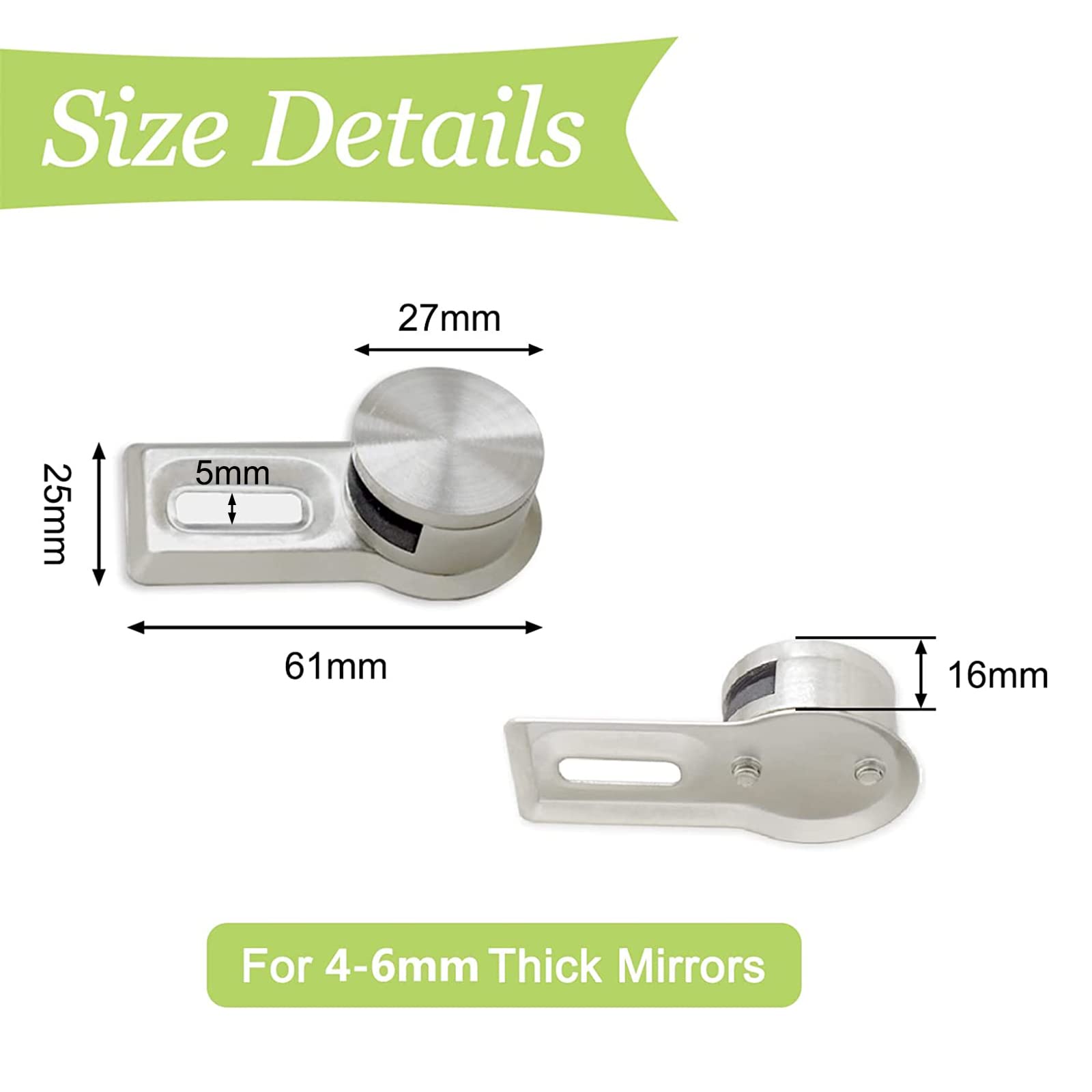 UFURMATE Metal Mirror Brackets, 4Pcs Round Wall Mounted Holder Kit for 4-6mm Thick Frameless Mirror