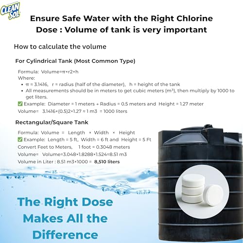 Image of Cleansol Chlorine Tablets for Water Tank Disinfection - 5g Each (Pack of 30) | 1 Tablet Treats 500 litres | Kills Germs & Controls Odour | Ideal for Overhead & Underground Water Tanks