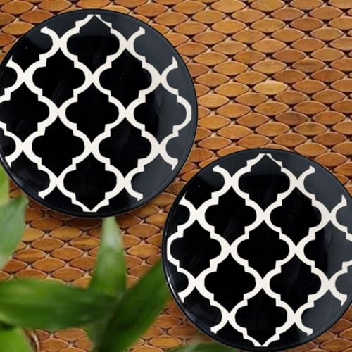 Image of Charcoal Black Ceramic Round Plates - Set of 4 (8.07 inch) | Microwave, Oven & Dishwasher Safe | Perfect for Dessert, Salad & Small Meals | Elegant Porcelain Dish | Ideal for Gifting