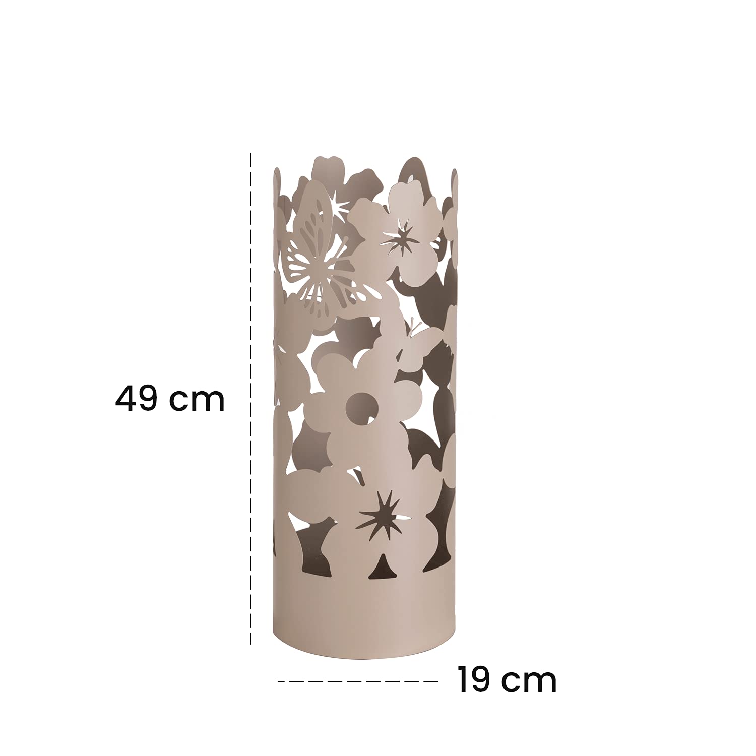 Baroni Home Portaombrelli Design Moderno Porta Ombrelli in Metallo Flowers con 2 Gancini e Vaschetta Scolapioggia Rimovibile 19X19X49 cm (Tortora)