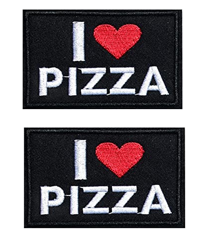 Heiorpai 2Pcs I Love Pizza Patch Embroidered Decorative Hook and Loop Fasteners Backing Patch