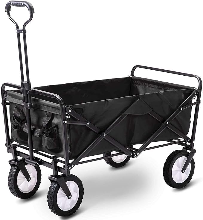 TAMTEK Folding Camping Cart Garden Wagon 4 Wheeled Collapsible Trolley, Portable Garden Cart & Beach Cart - 150KG Capacity