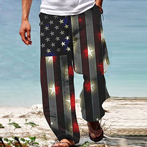 Dgoopd Cotton Linen Pants For Men Summer American Flag Pants Stars And Stripes Joggers Independence Day Yoga Pants Trousers #TOP1