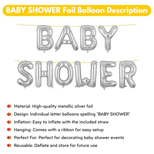 Image of Baby Shower Banner Silver for Home Foil Balloon Decoration Decor Celebration Silver