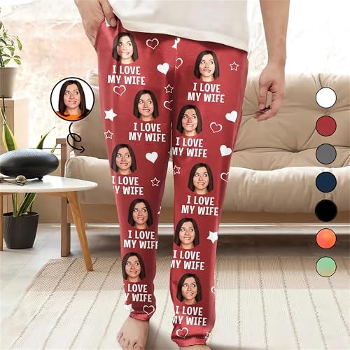 LASFOUR Personalized Valentines Pajama Pants for Men, I Love My Wife, Girlfriend, Boyfriend Pajama Pants Custom Photo2
