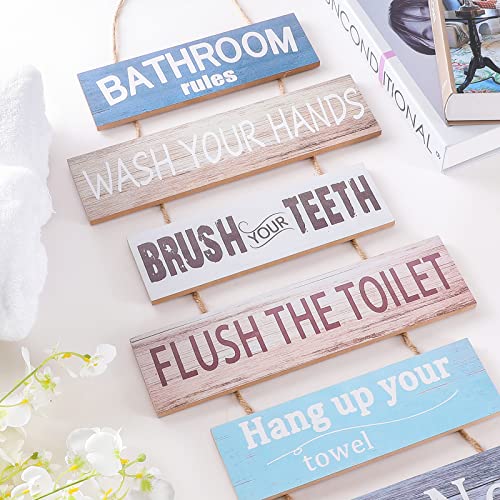 HANTAJANSS Bathroom Wall Decor Sign Bathroom Rules Wall Art Funny Rustic Bathroom Rules Sign Farmhouse Bathroom Wooden Hanging Sign for Toilet Bathroom Restroom Wall Decor - Image 7