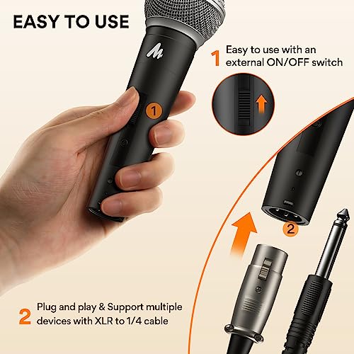 Image of MAONO Dynamic Microphone Wired for Singing, Corded Karaoke Mic with 9.8FT /3M XLR Cable, with On /Off Switch (AU-WDM01)