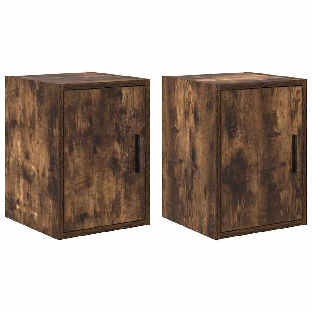 vidaXL Garage Wall Cabinets 2 pcs Smoked Oak Engineered Wood, cabinet, garage wall cupboard, wall mounted tool cabinet, garage storage cabinet