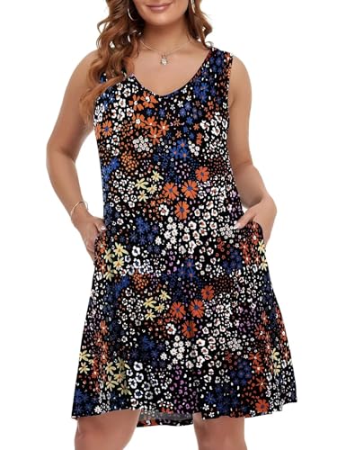 Image of BELAROI Women Casual Summer Beach Dresses Plus Size Sundress V Neck Pockets Swing Tank Dress Cover Ups