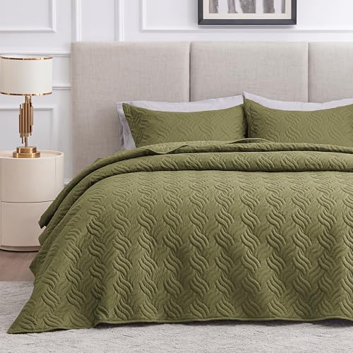 Love's cabin King Size Quilt Bedding Set Olive Green Bedspreads