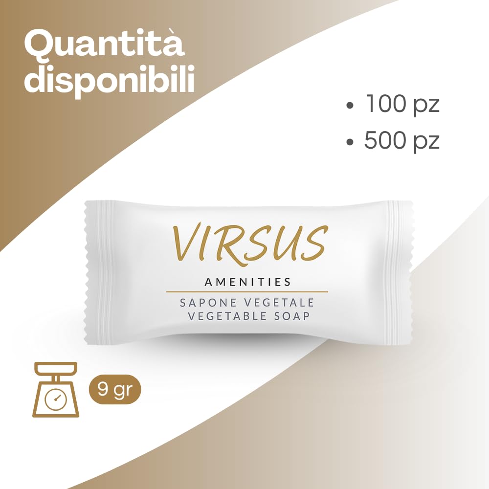 Virsus 500 Saponette monodose peso 9 gr, sapone vegetale monouso saponette profumate in bustina per Albergo Hotel B&B Host Airbnb Linea cortesia