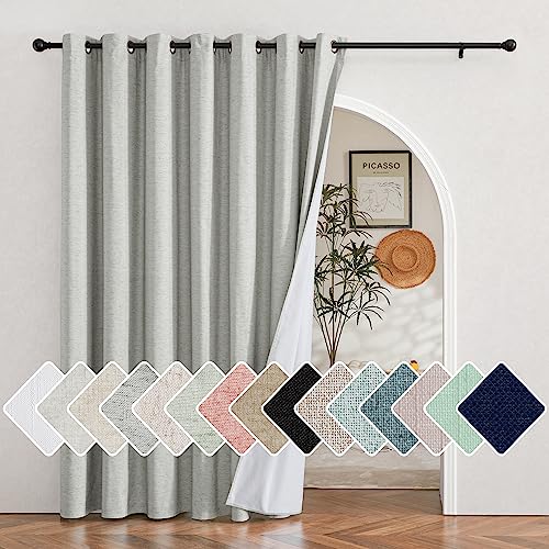 NICETOWN Grey Extra Wide 100% Blackout Linen Curtain Panel, Energy Smart & Noise Blocking Out Blackout Thermal Insulated Drape for Shift Worker, Bedro