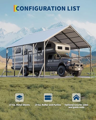 Image of Garvee 20x20 ft Metal Carport Kit, 120 Steep-Pitch Vertical Roof for Snow Shedding, 173 inch High-Clearance RV & Tractor Shelter, Heavy-Duty 2 Cars Car Port with Reinforced Frame