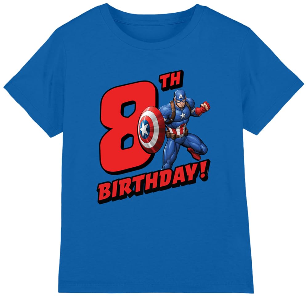 CAPTAIN AMERICA Birthday 8 Unisex Kids T Shirt, Royal, 12-13 Years