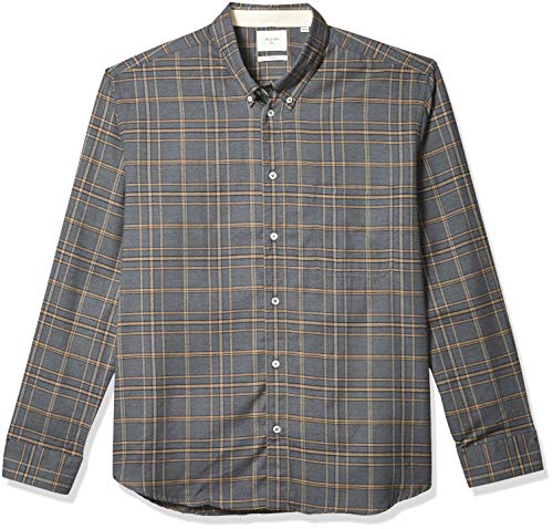 Billy Reid Men's Standard Fit Button Down Tuscumbia Shirt, Medium Grey/Tan Plaid, M