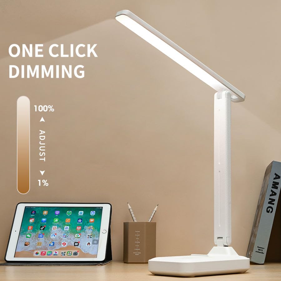 Image of One94Store Rechargeable LED Desk Lamp - Foldable Study Lamp with 1200mAh Battery, USB Charging, Touch Function, Eye Protection & 3-Level Brightness for Reading, Office & Home Use