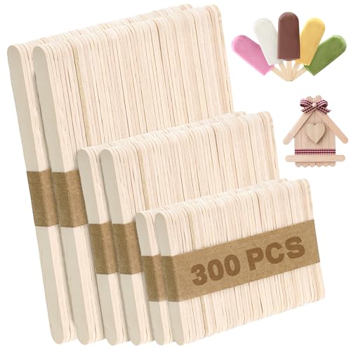 300PCS Wooden Sticks for Craft, 3 Sizes (2.5