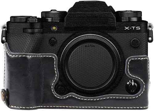 For FUJIFILM X-T5 Glossy PU Leather Camera Half Case Base(Black)