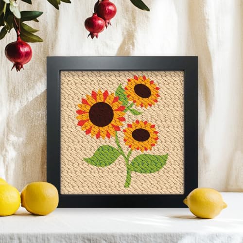 Image of BEUNITONE 2 Sets DIY Punch Needle Kits for Beginners,Sunflower Pre-Printed Pattern,Embroidery Punch Needle Starter Kits for Adults,Includes Pre-Printed Cloth,Yarns,Hoops,Threader and Instruction