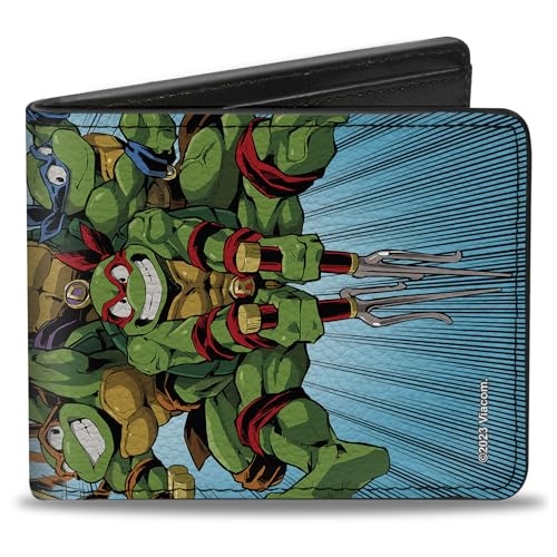 Nickelodeon Wallet, Bifold, Ninja Turtles Turtle Power Group Pose Rays Blues, Vegan Leather