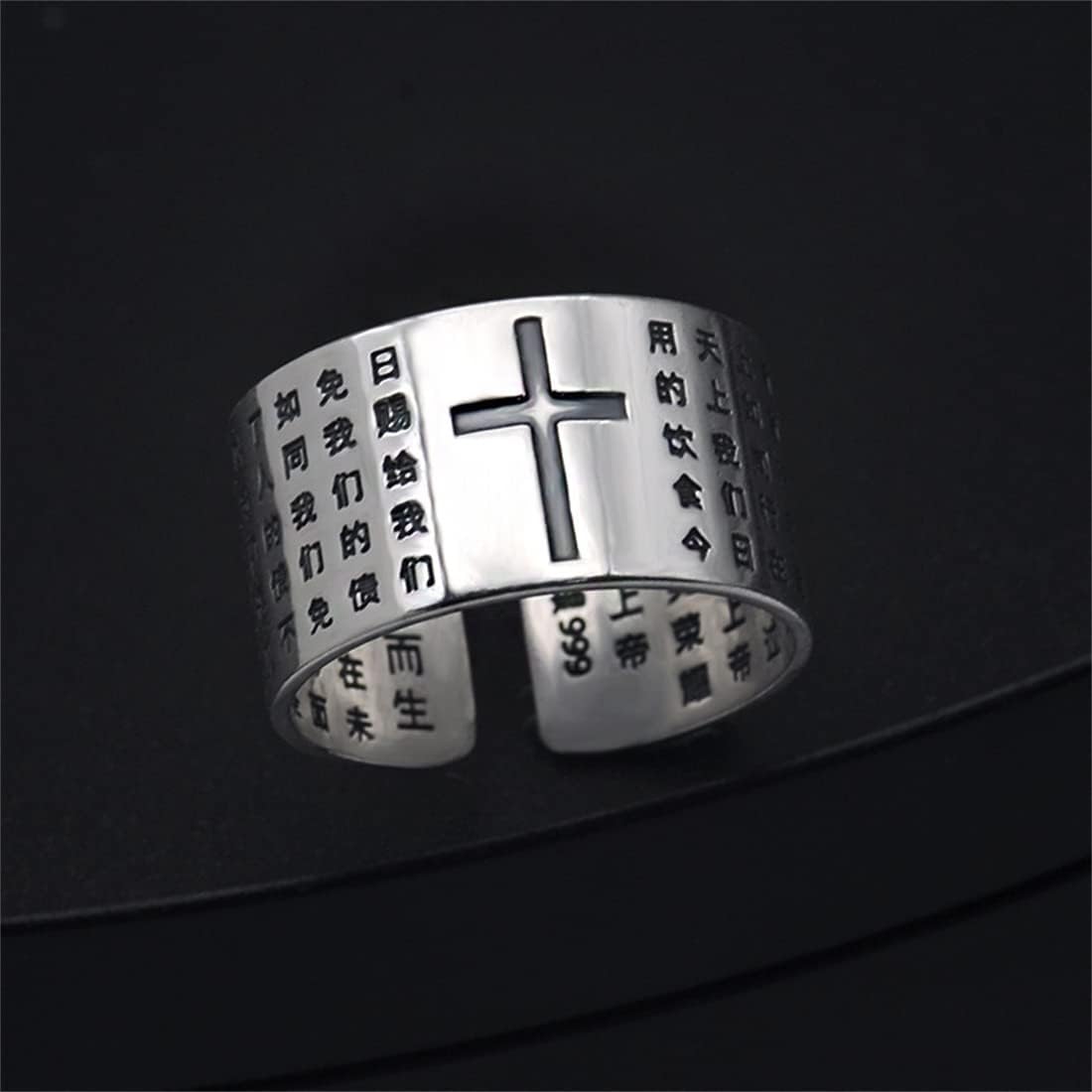 999 Silber Cross Lord's Prayer Ring, Herren Damen Vintage Church Prayer Open Ring