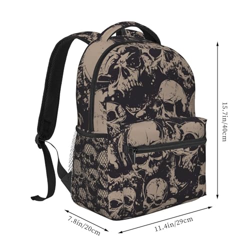 Retro Skull Lightweight Travel Backpack With Zipped Front Pocket Printed Laptop Bag Fashion Casual Daypack For Work, Hiking, Camping Unisex2