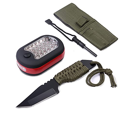 3-Piece Outdoor Survival Tool Kit, 7-Inch Fixed Blade Knife, Fire Starter, and a Bonus Worklight – Perfect to Toss in Your Backpack, Bug Out Bag or Glove Box for Camping, Hiking, Fishing and Emergency